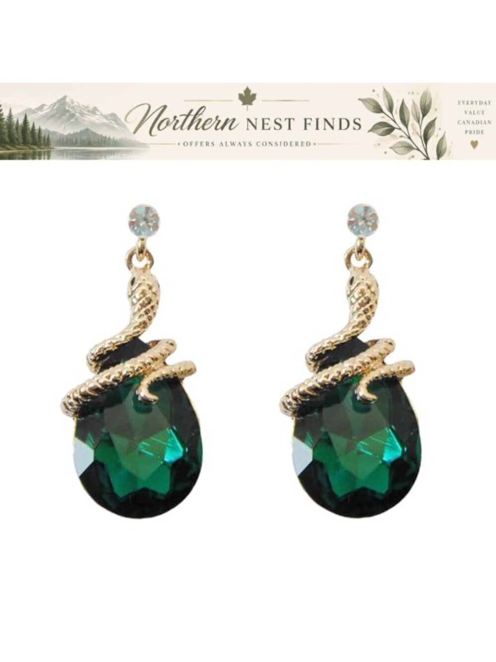 18k Gold Plated Crystal Pear Shape Zircon Snake Drop Dangle Earrings